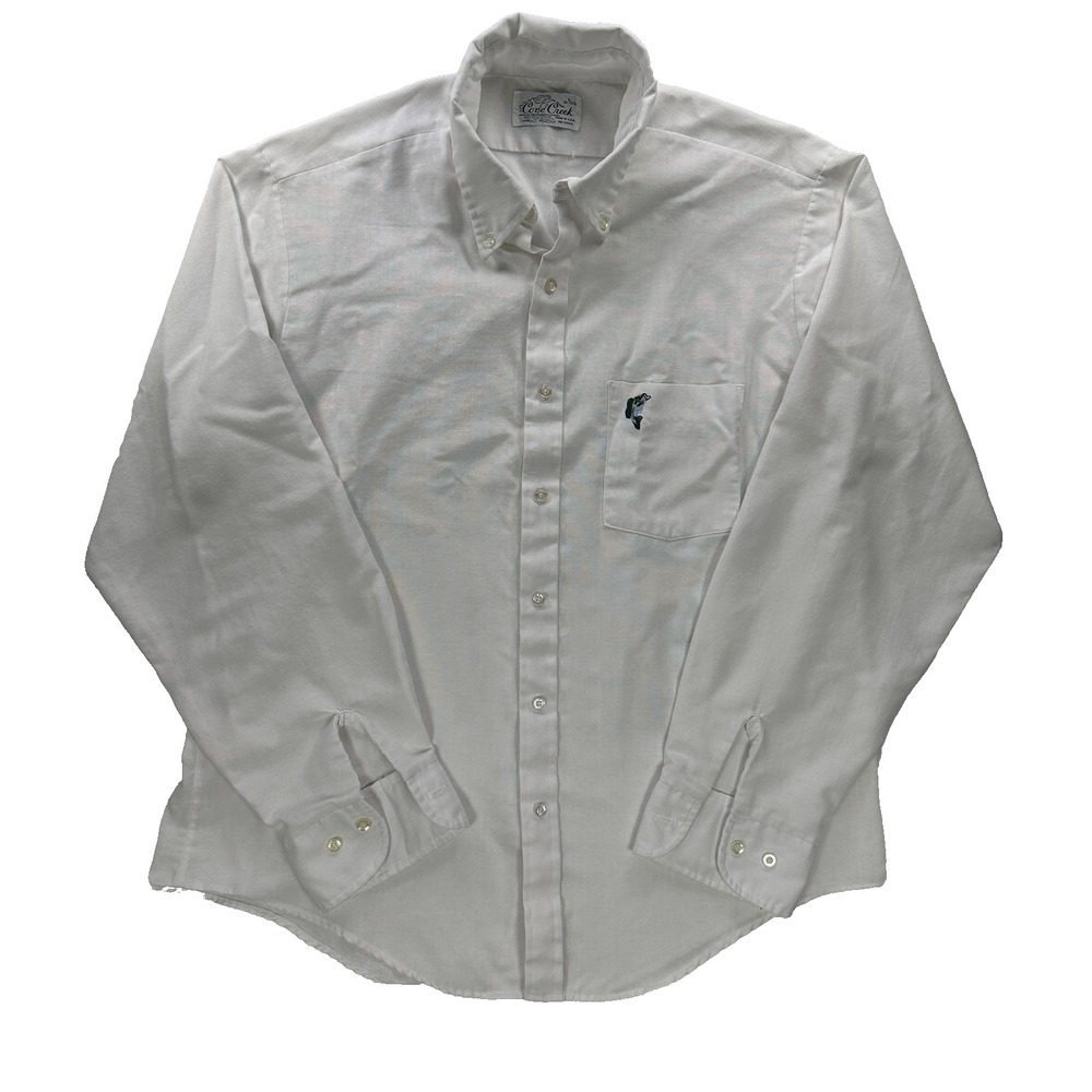 Cove Creek Button Down Shirt Mens L White Bass Embroidered Made USA Oxford